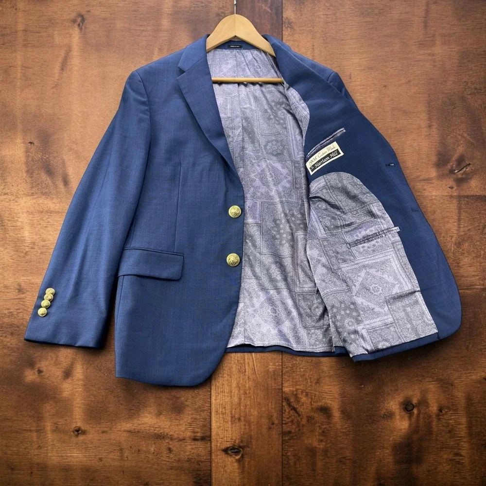 Jos A Bank 1905 Custom Blue Plaid Wool Blazer Lion Crest Buttons 40S Paisley